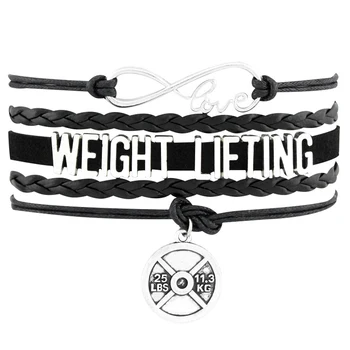 Manufacturer Custom-designed Infinity Love Weightlifting Barbell Charm Weight lifting Leather Wrap Bracelets