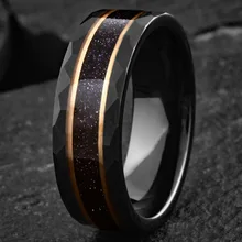 Fashion Jewelry New Design Black Gold Plated Faceted Tungsten Carbide Ring Blue Sandstone Wedding Band