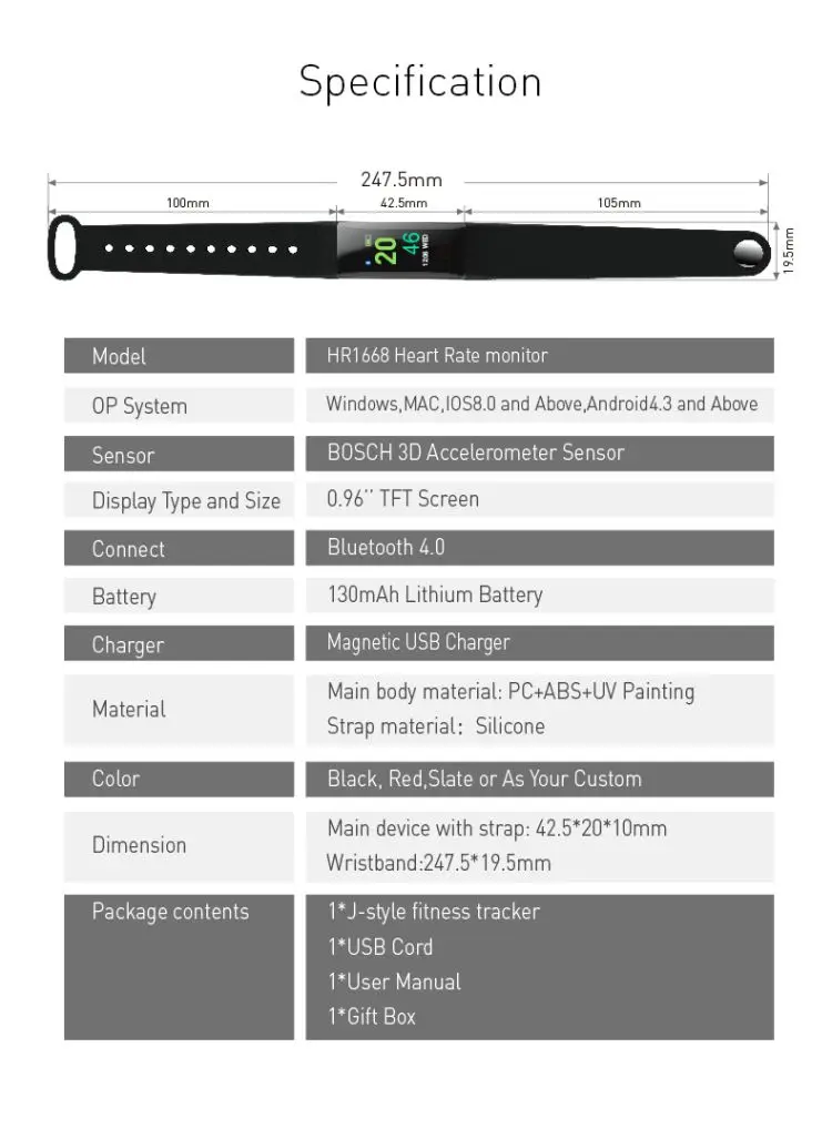 
 J-стиль 1668 Sdk Поддержка настройки резиновый силиконовый ремешок смарт-Браслет фитнес-трекер  