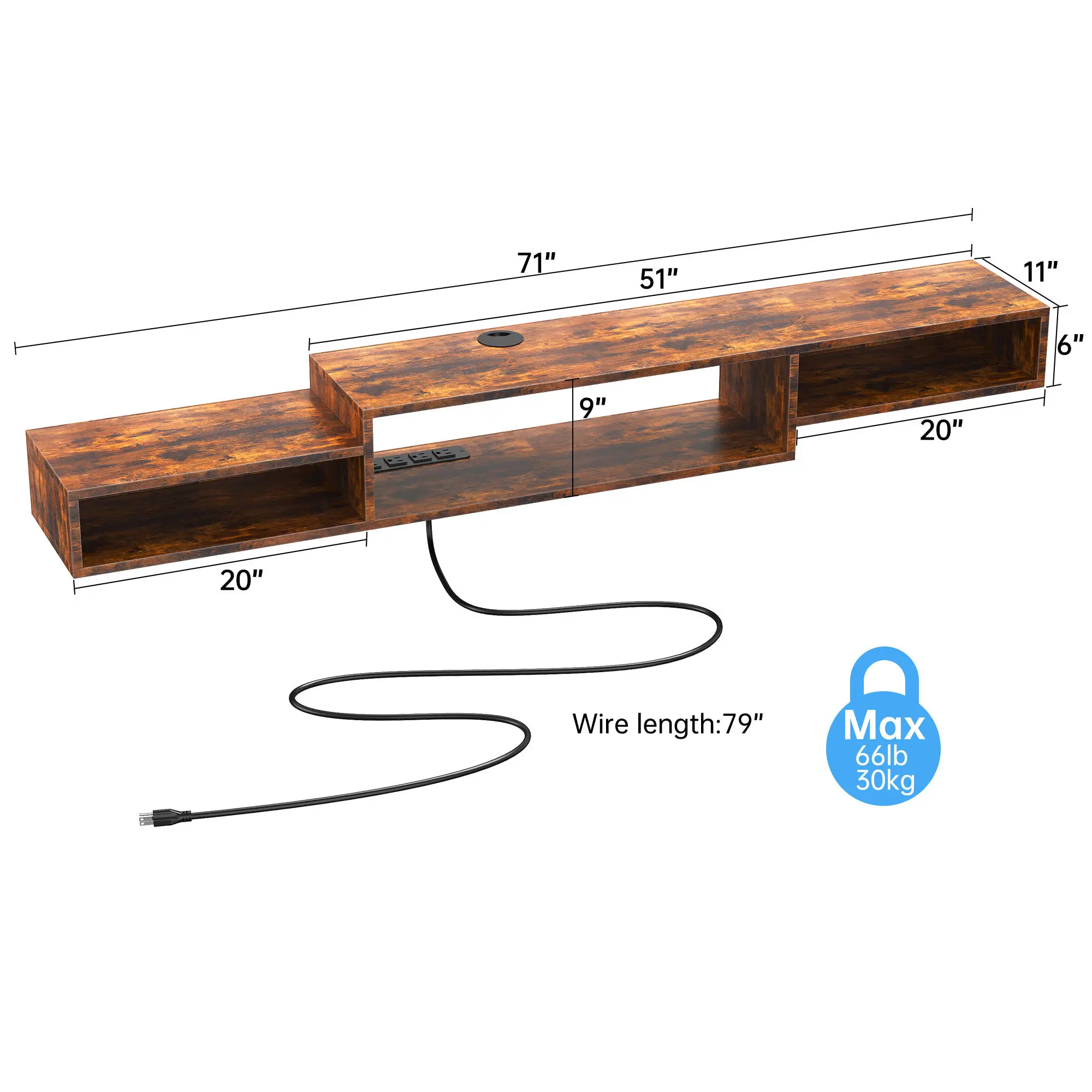 Floating TV Stand with Power Outlet Wall Mounted Media Console Cabinet Shelf Under TV for Cable Box Audio Video