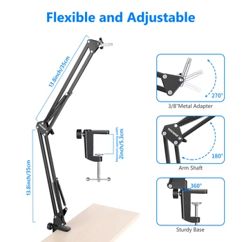 Neewer Extendable Recording Microphone Holder Suspension  Scissor Arm Stand Holder with Mic Clip Table Mounting Clamp detail image
