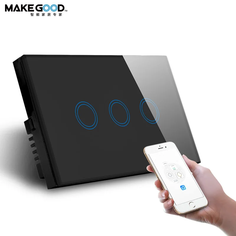 MakeGood 3Gang Wifi Smart Switch With Led Indicator Alexa Google Home Automation Touch Switch