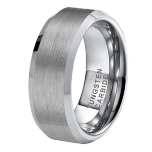 Coolstyle Jewelry Wholesale 8mm Beveled Brushed Finish Tungsten Carbide Ring for Men Women Fashion Engagement Wedding Band