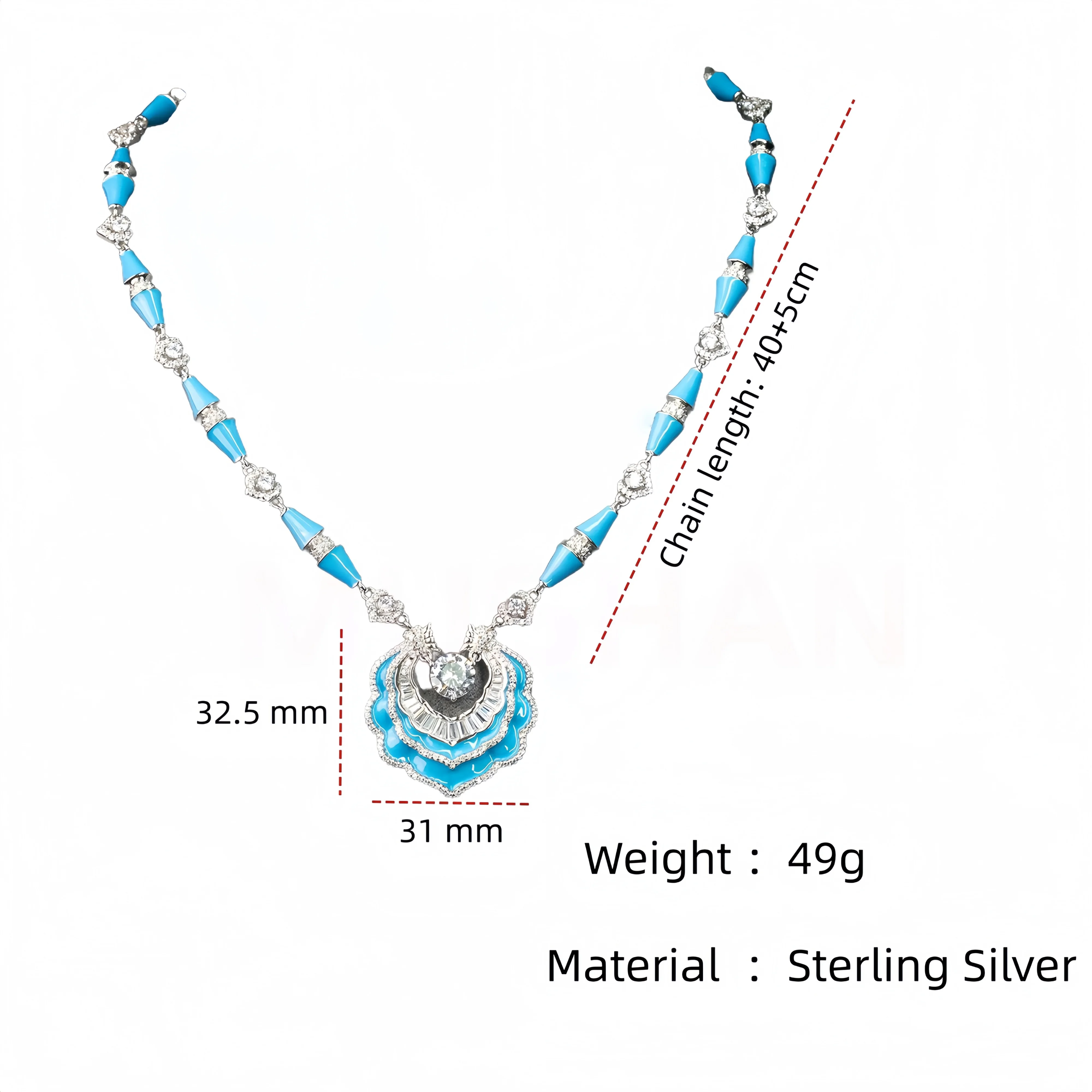 MUSHAN Jewelry Factory 925 Silver Necklaces for Women Luxury High Carbon Diamond and Synthetic Blue Pine Stone Pendant Necklace