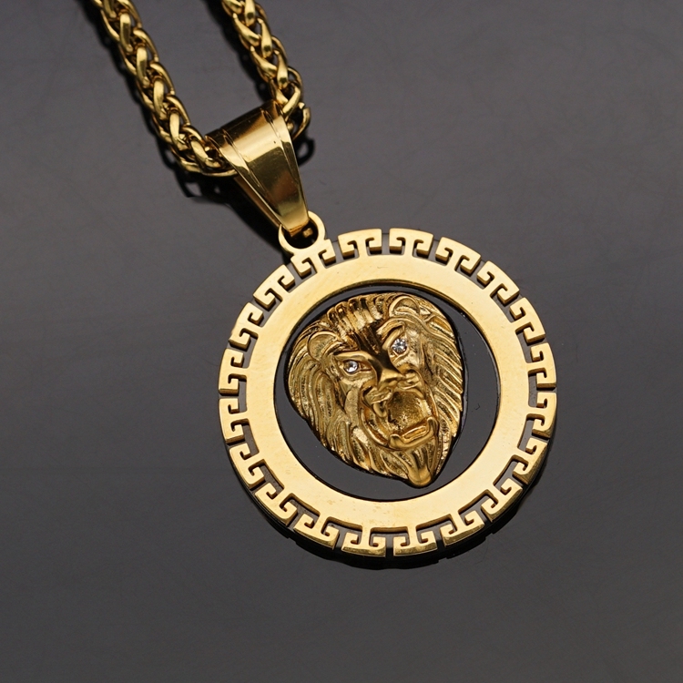 Engraved Gold Lion Head Charm Necklace - Lily Charmed