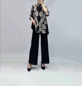 Vintage-style Women's Large-size Two-piece Fashionable Printed Top and Pants Miyake Pleated Set