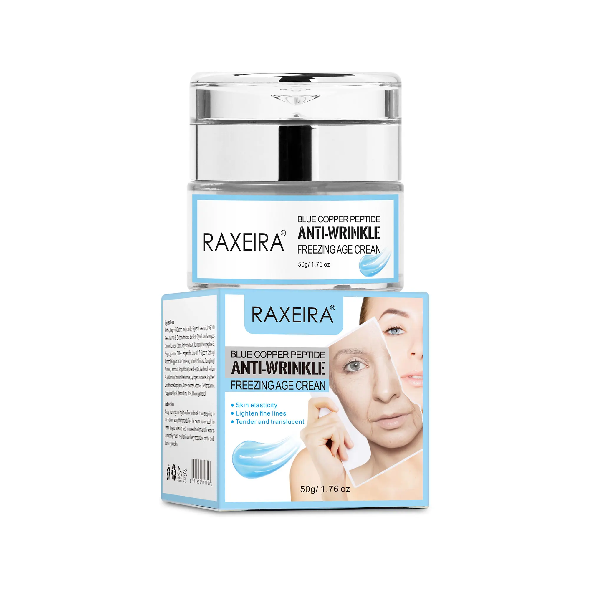 Wholesale Hot Selling Vegan Blue Copper Peptide Moisturizing Anti-wrinkle  and Anti-aging Firming Repairing Facial Cream 50g