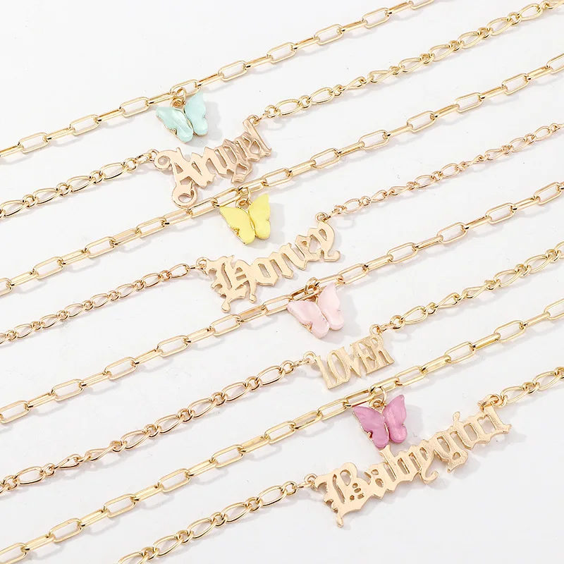 Download Popular Fashion Layered Necklace Girls Acrylic Butterfly Double Layer Letter Alphabet Angel Pendant Necklace Jewelry For Women Buy Butterfly Necklace Double Plated Name Necklace Necklace Product On Alibaba Com