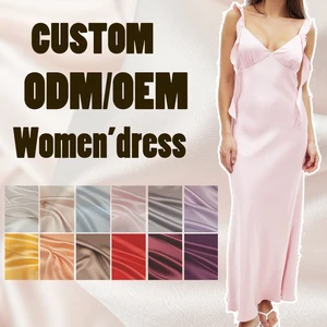 Custom Clothing Women's Sexy A-Line V-Neck Midi  Dress Slim Evening Gowns Ruffle  Satin  Casual Sleeveless Split Dresses