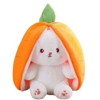 Strawberry Rabbit Doll Plush Toy Carrot Plush Pillow Soft Easter Rabbit Stuffed Animal with Zipper PP Filled Perfect Gift