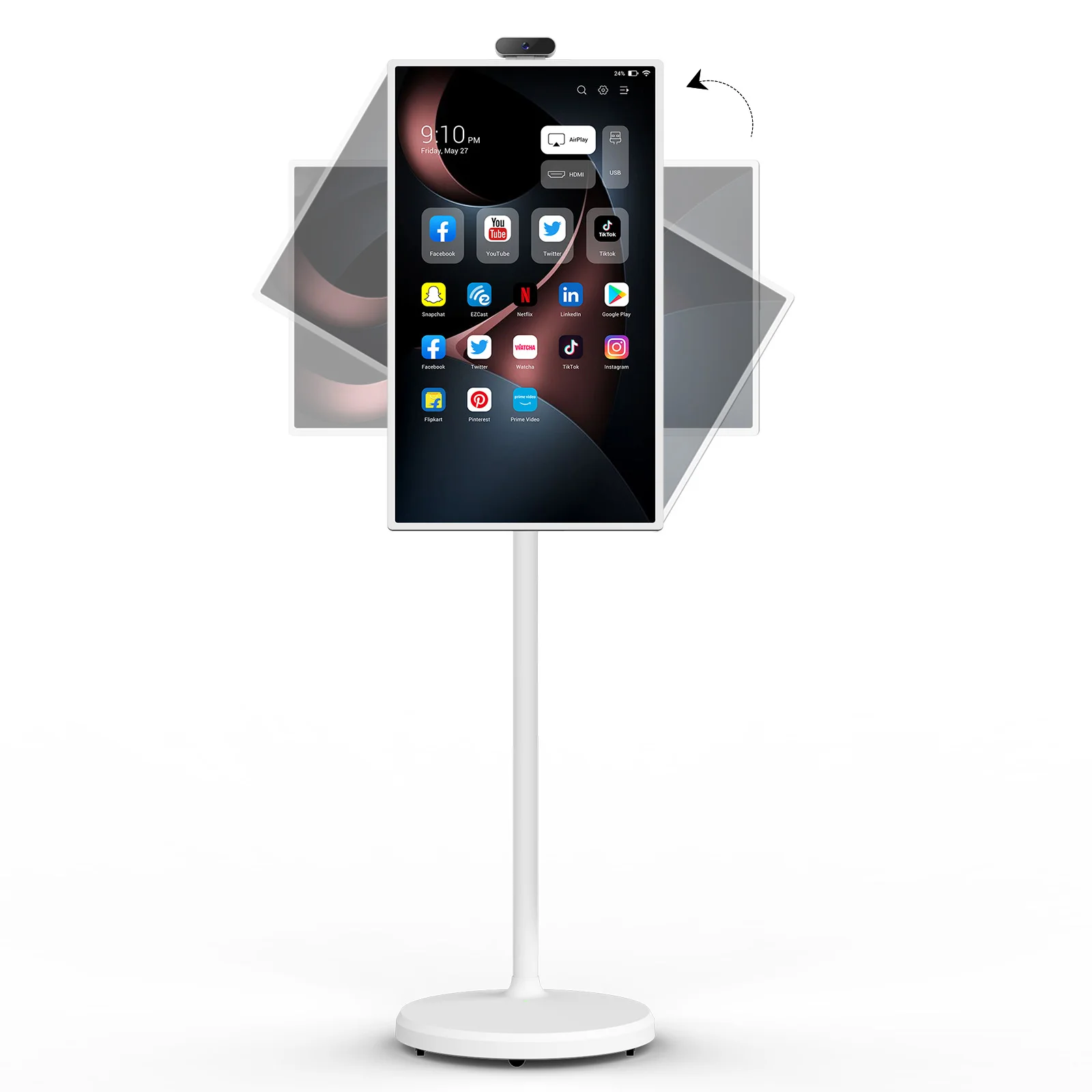 23.8 Inch Battery-Power Android In-Cell Touch Screen Gym Gaming Live Room Smart Tv With Removable Scroll Digital Stand Display