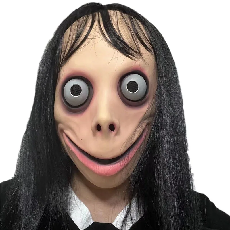 Halloween Female Horror Mask with Wig MOMO Cosplay Costume Props Scary Latex and EVA Material for Decorations
