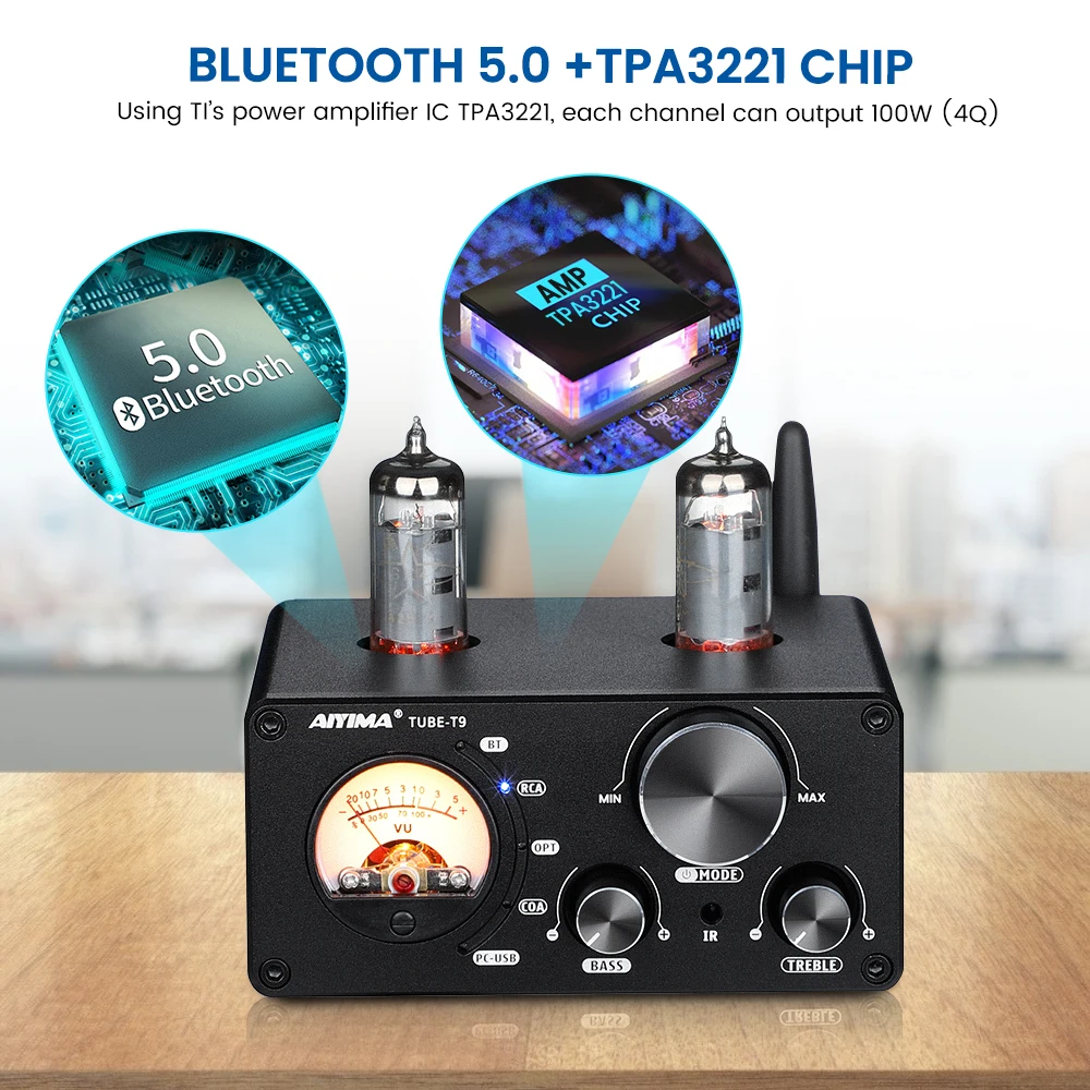 AIYIMA Audio T9 BT 5.0 真空管アンプ USB DAC ステレオレシーバー 100W