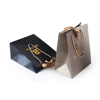 High-quality Paper Bag Wholesale Hot Gold Stamping Special Paper Portable Shopping &Jewelry Bag  With Ribbon For Valentine's Day