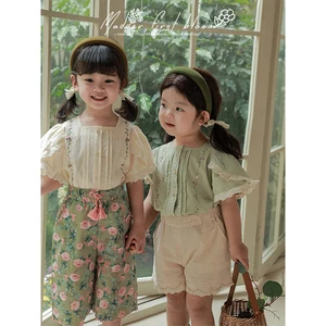 YOEHYAUL X4023 Short Sleeves Floral Embroidered Child Toddler Tshirt for Kids Wholesale Blouse Cotton Girls Tops and T Shirt