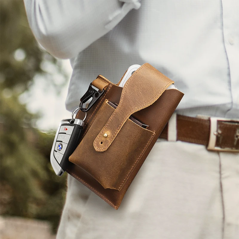 Phone Loop Wallet Smoke Cigarette Case Holder Belt Pockets 2024 Holster  Waistband Retro Luxury Genuine Leather Waist Bag for Men