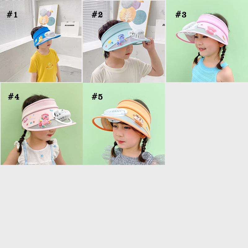 Милые пластыри с мультяшными животными Детские летние солнцезащитные колпачки козырьком охлаждающий Пустой Топ для мальчиков и девочек шляпы вентилятором детей