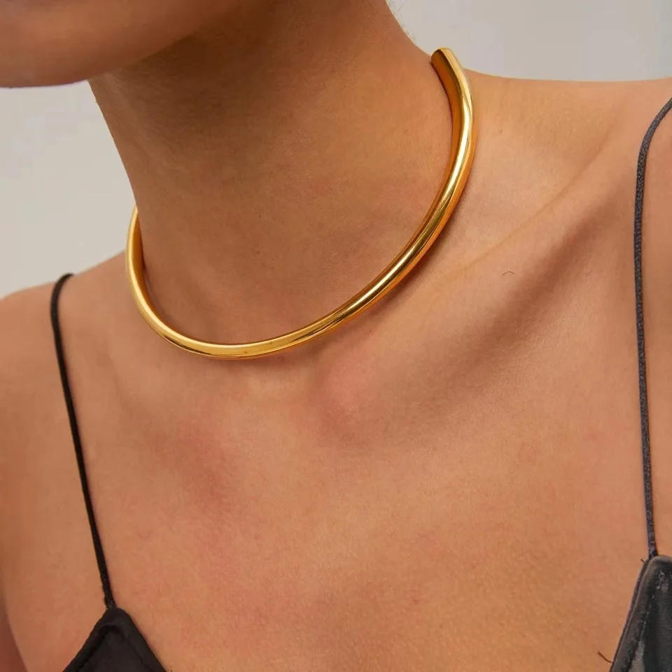 Aretas Glossy Simple Collar Neck Chokers Jewellery for Women Luxury Bijoux  Gold Plated Stainless Steel Jewelry Fashion Necklace