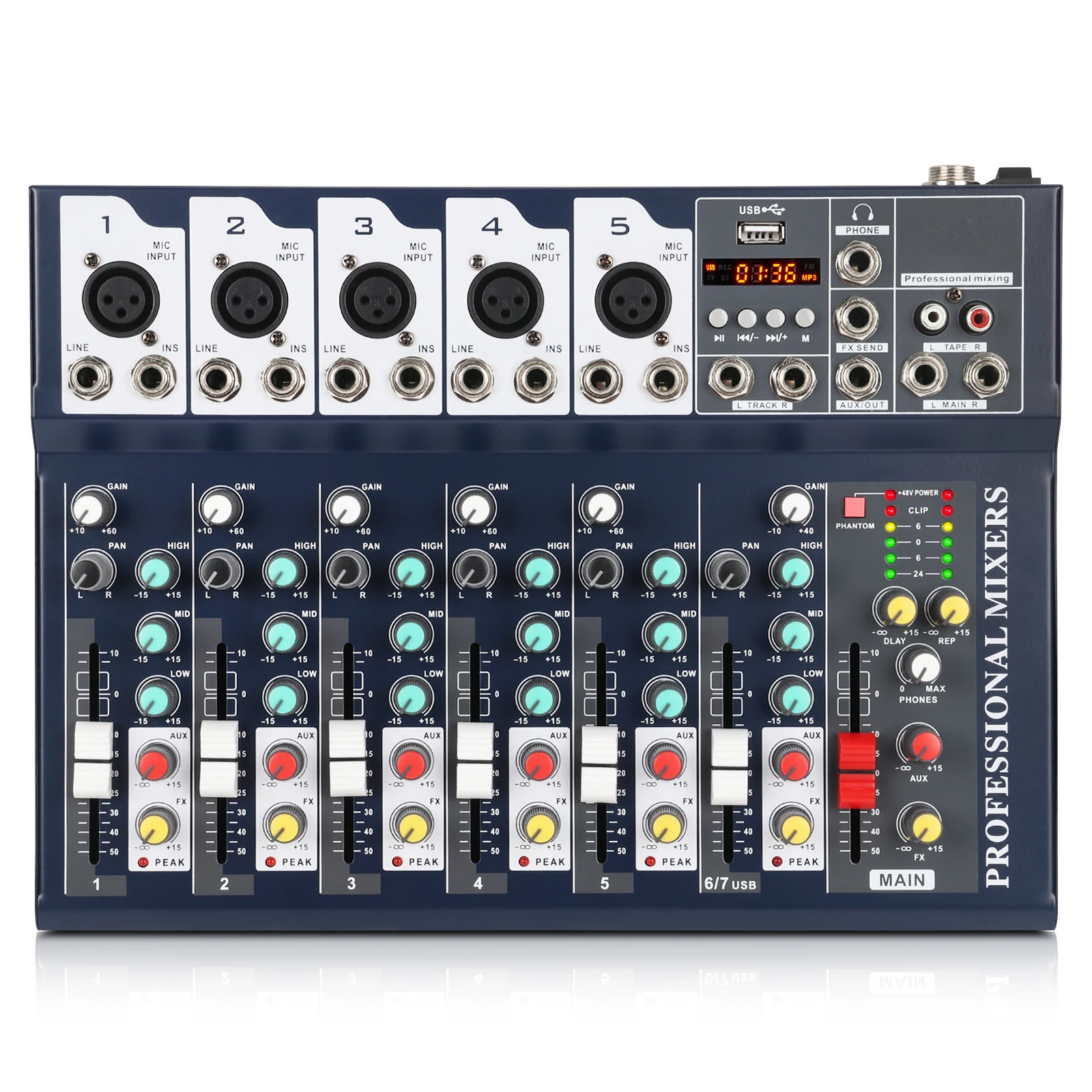 Professional 7channel Audio Mixer With Usb Mp3 Player 3 Brand Eq