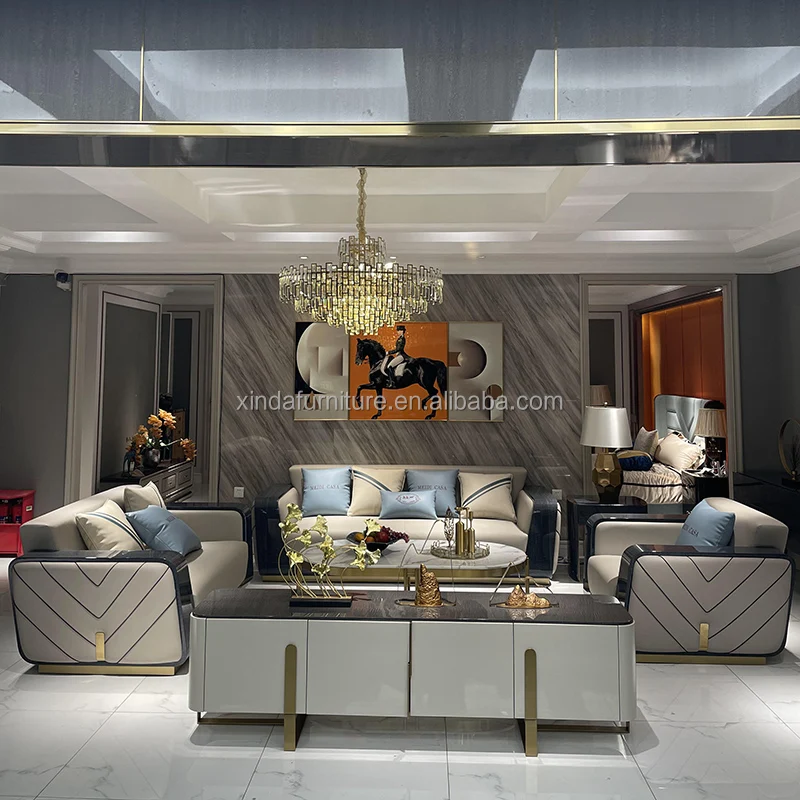 Italian Hotel Lounge Furniture Gray Couch Sofa Set Luxury 7 Seat Living