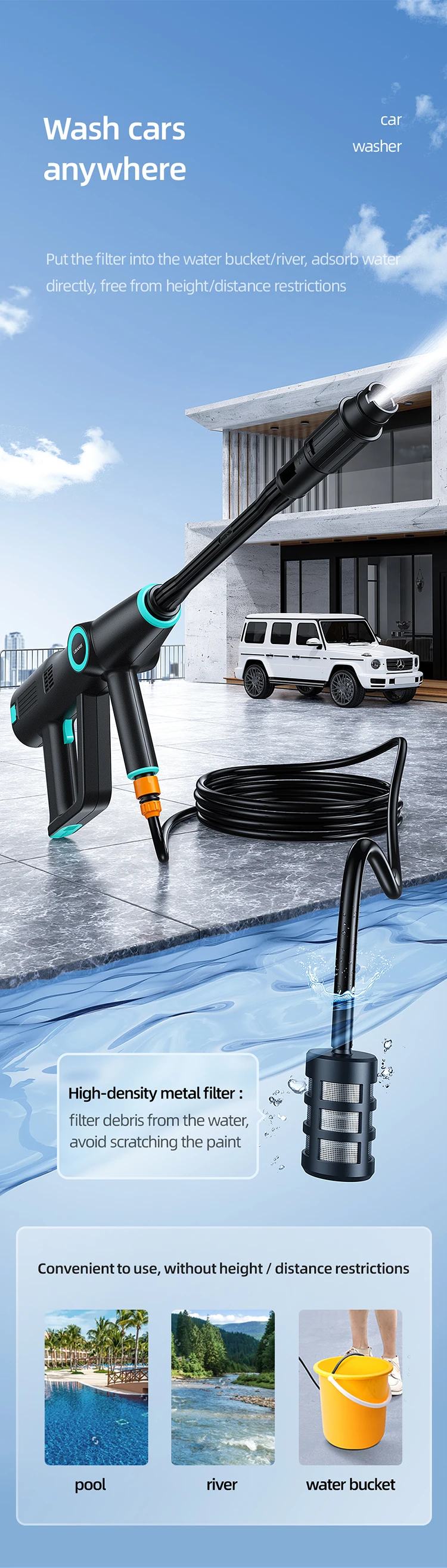 Usams Zb252 Wireless Portable Handheld Car Washer Cordless Water Car High Pressure Wash Gun For