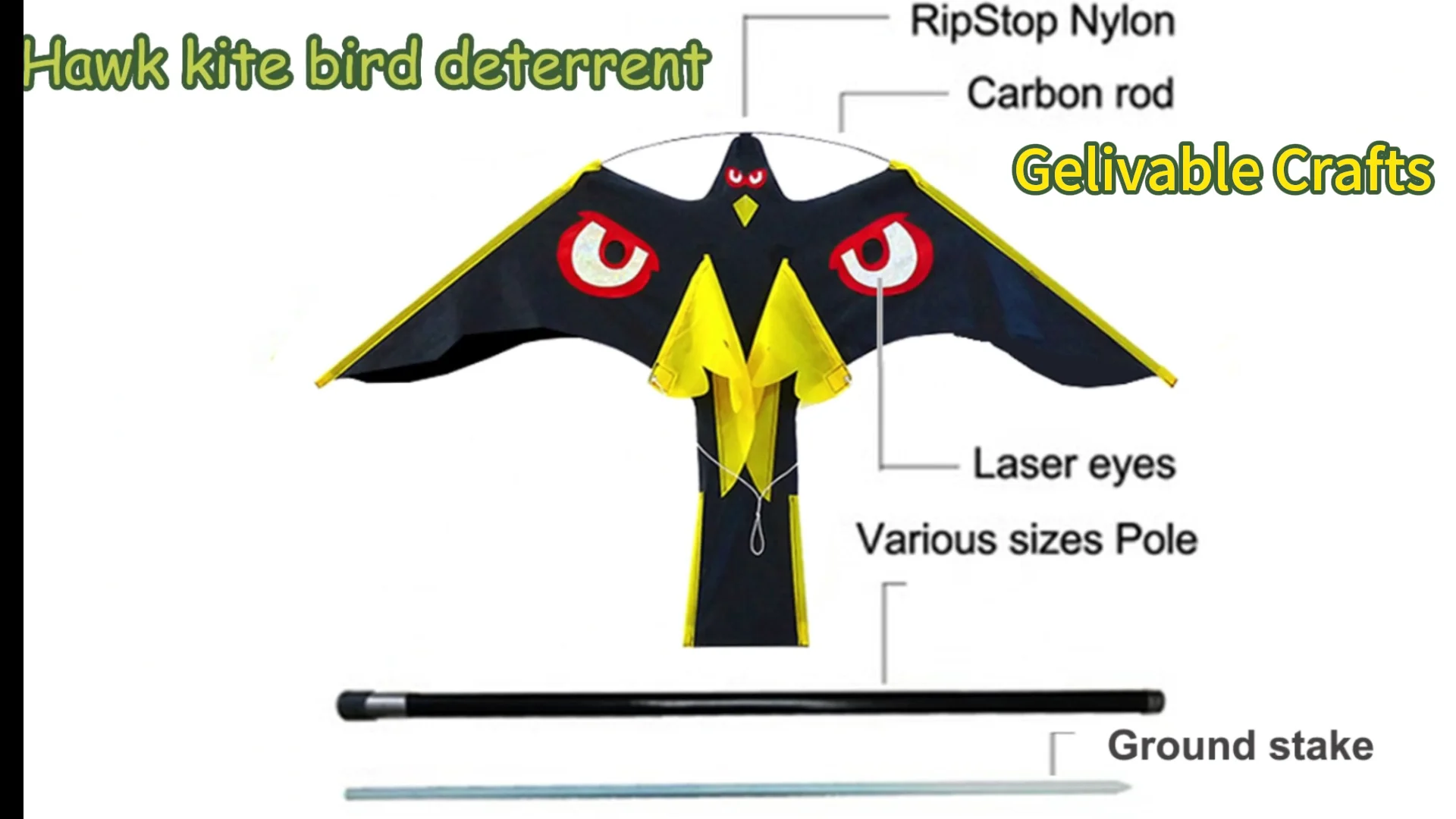 4m High Quality Telescopic Pole Hawk Kite Bird Scarer Repellent