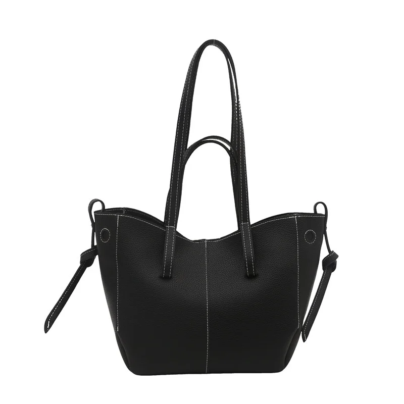 2025 French Style Wing Bag Lychee Pattern Tote Handbag Cross-Border Large Capacity Commute Shoulder Bag with PU Lining Tote Bag