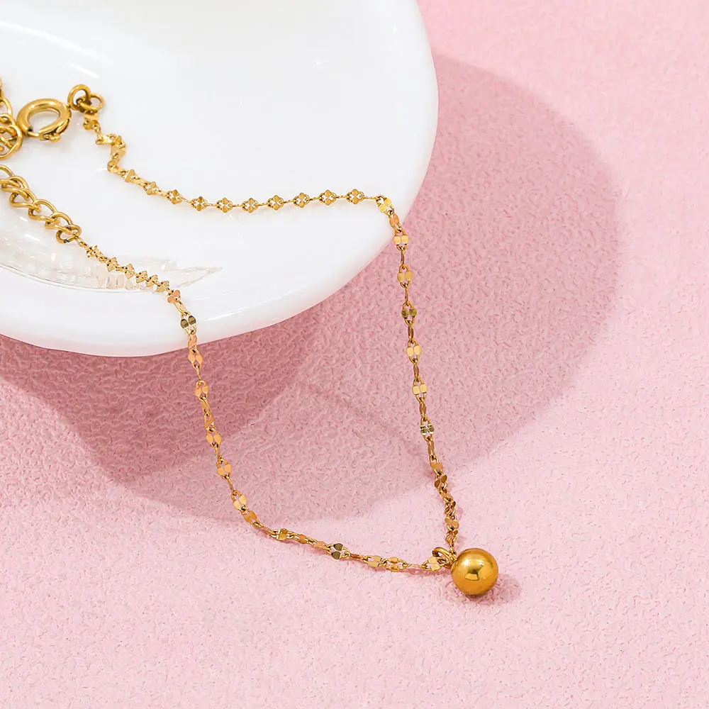 High End 18K Gold Plated Lip Chain Bead Pendant Anklets Stainless Steel  Jewelry