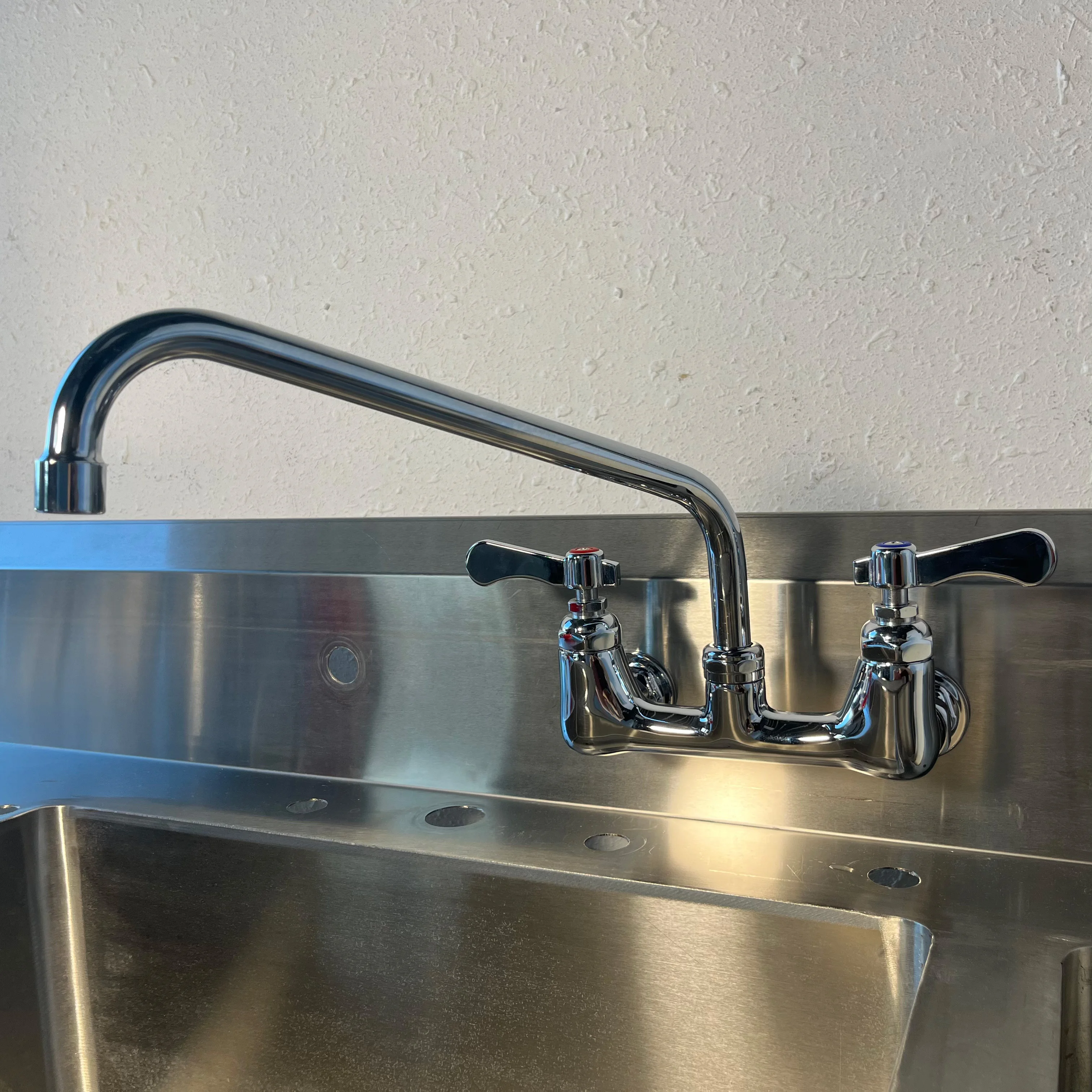 Commercial Kitchen Dual Hand 304 Stainless Steel Brass Kitchen Sink Tap Faucet Cold Hot Spring Mixer Tap Deck Mounted Basin Taps factory