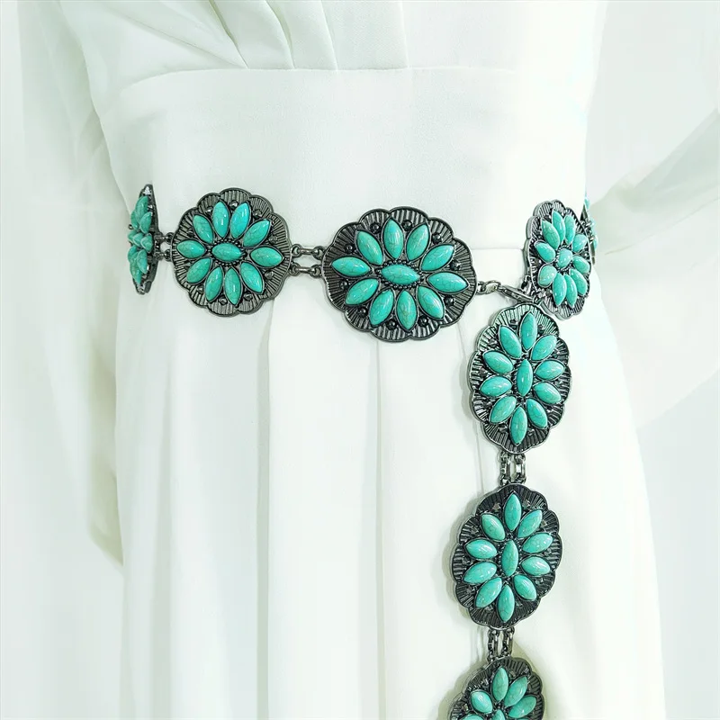 Vintage Western Bohemian Cowgirl Adjustable Turquoise Stone  display picture 2