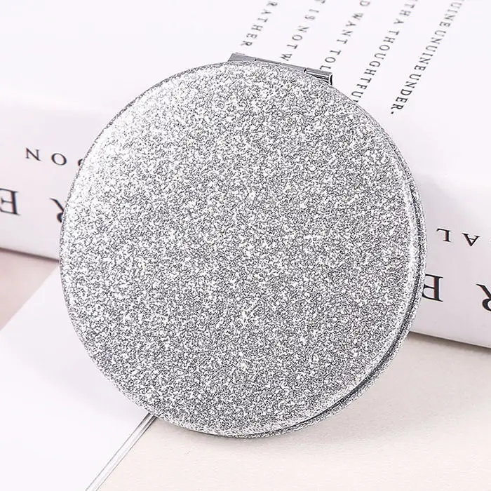 Модное шикарное золотистое черное круглое 70 мм компактное зеркало из искусственной кожи с блестками карманные зеркала для путешествий ручное косметическое