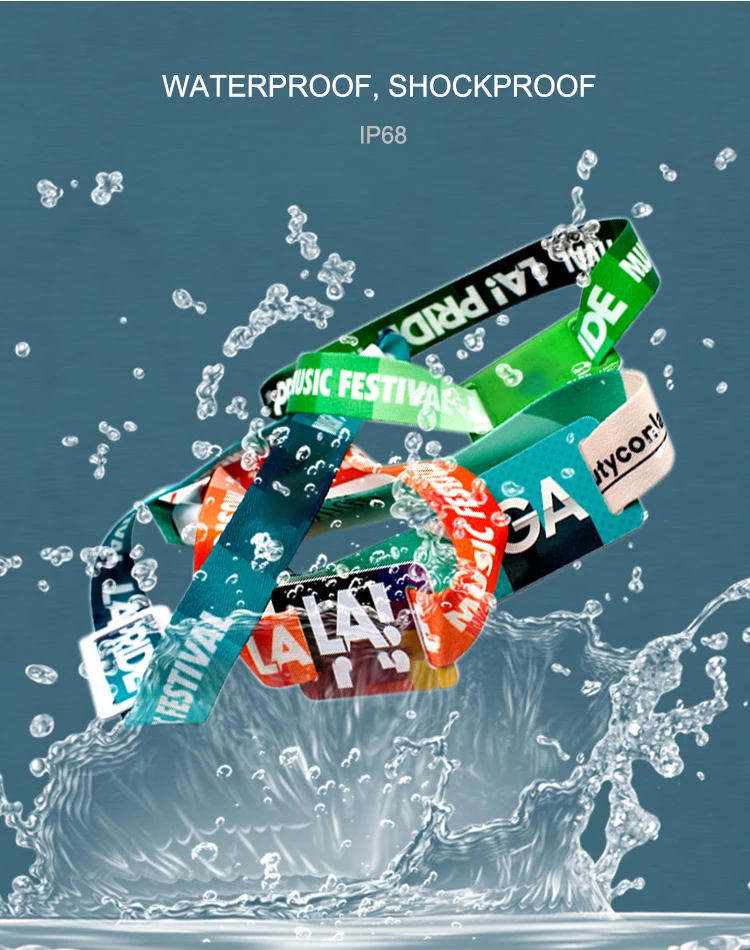 Full Color F08 1K RFID Fabric Wristband Sporting Events Music Festivals NFC Parties Ticket Bracelet For Cashless Event
