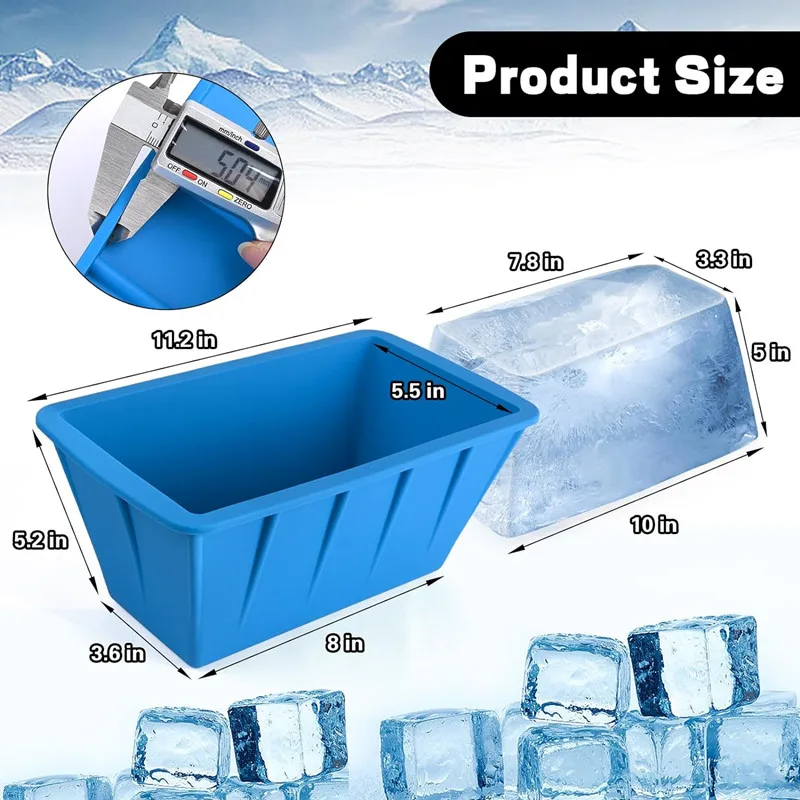 Extra Large 8LB Silicone Ice Cube Molds Reusable Giant Ice Brick Maker Food-Grade Custom Ice Cream Coolers Safe Home Use Free
