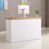 Natural wood color + white-platform surface