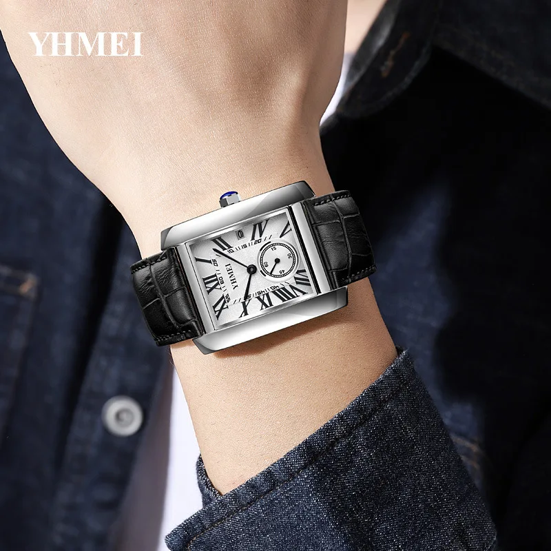 SYN Fashion Quartz Watch Men's Leather Strap Watch Two-Hand Dial Waterproof Watch Men Watch
