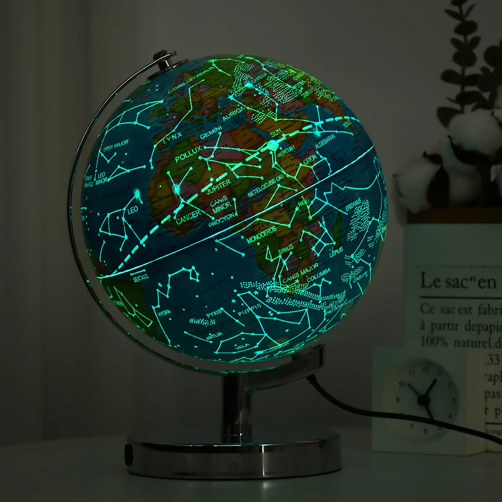 8 Inch Constellation Illuminated PVC Rotating Education World Map Globe Light Lamp Teaching Earth Globe Decor Children