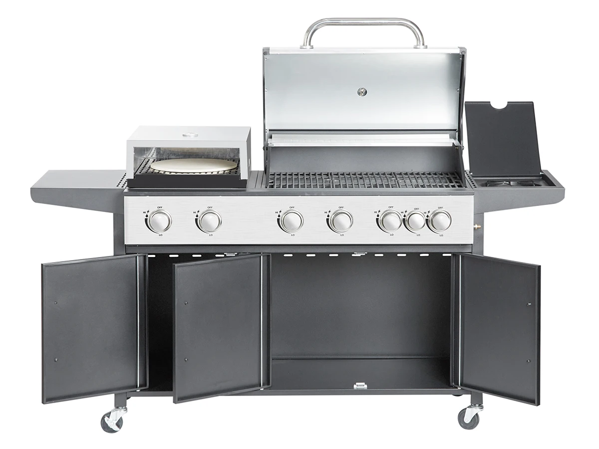 7 Burners Outdoor Kitchen Gas Barbecue Grill Durable Stainless Steel with Pizza Oven for Party Cast Iron Powder Coated 133pcs