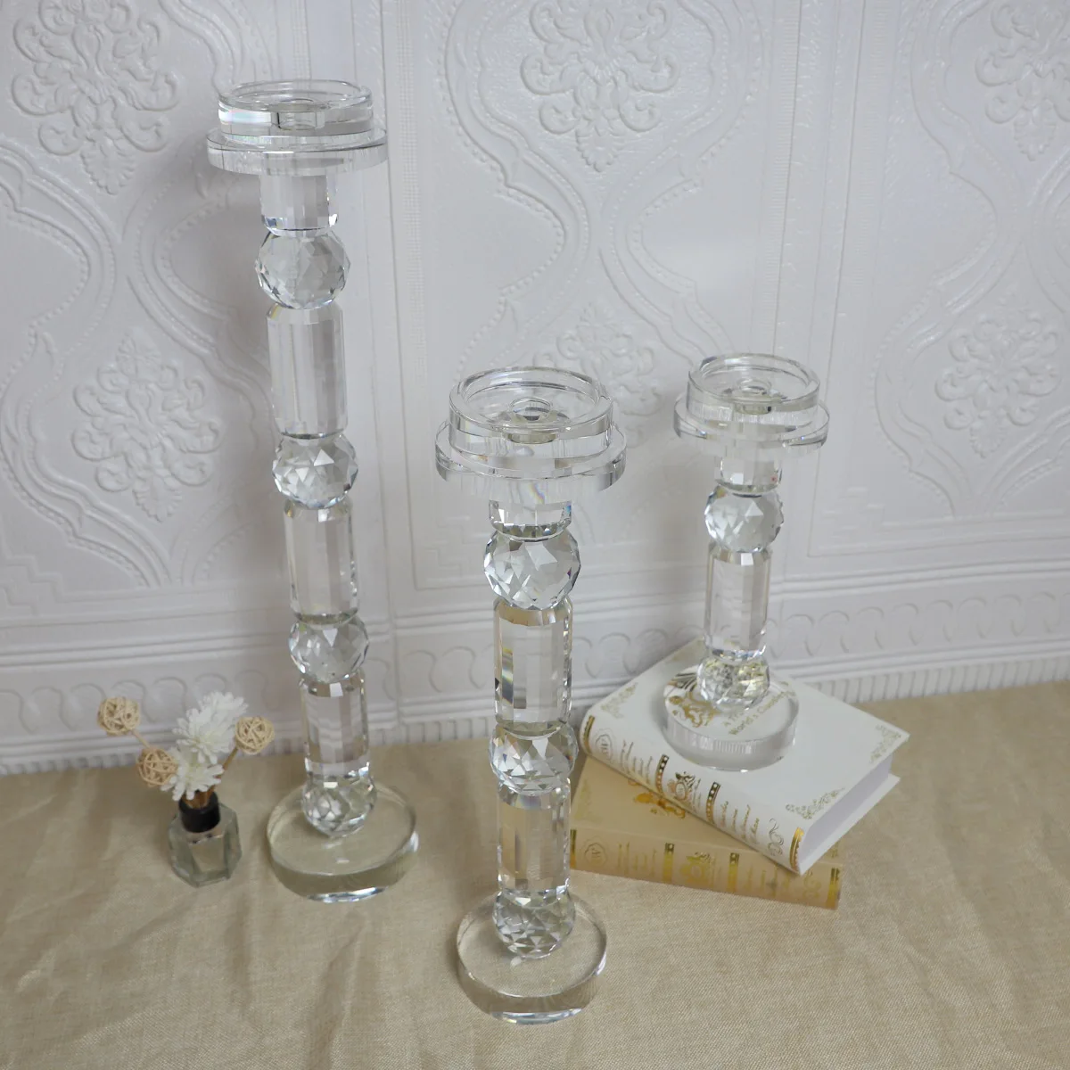 Wholesale glass material votive crystal candle holders lanterns and candle jars centerpiece manufacture