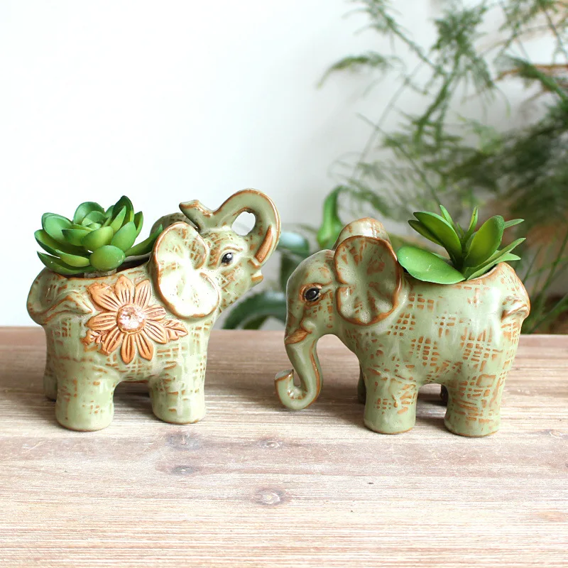 American Pastoral Style Ceramic Baby Elephant Succulent Flower Pot for Home  Garden Decor