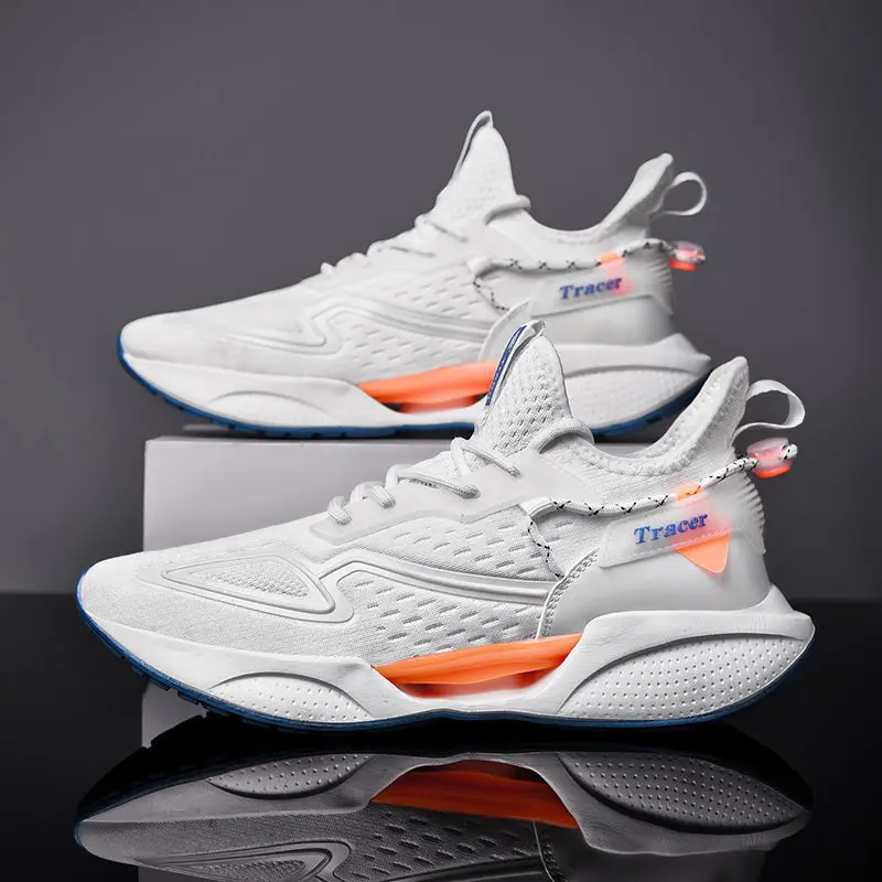 Men's shoes Spring and autumn new flying woven running shoes with hollow bottom before tying fashion