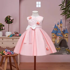 Children's Princess Dresses Summer Party Wedding Gowns Girls Color Bow Embroidery Breathable Eco-Friendly Knee-Length Sleeveless