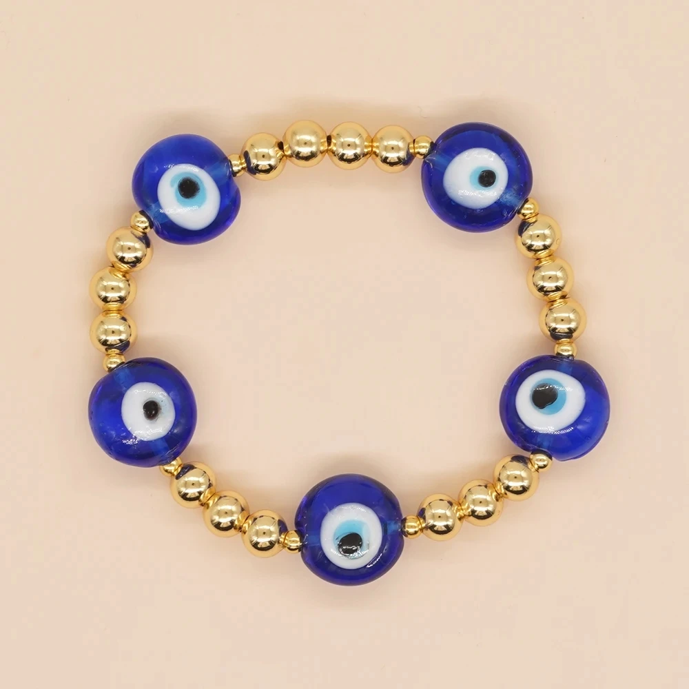 Blue Big Eye Bracelet Jewelry for Women Turkish Eye Bracelets Accessories Gold Plated Beads Pulseras Femme 2024