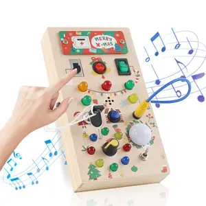 Busy Board Toddler Montessori Toys Wooden Christmas Sensory Board 8Switches &14 LED Lights Preschool Learning Activities Gift