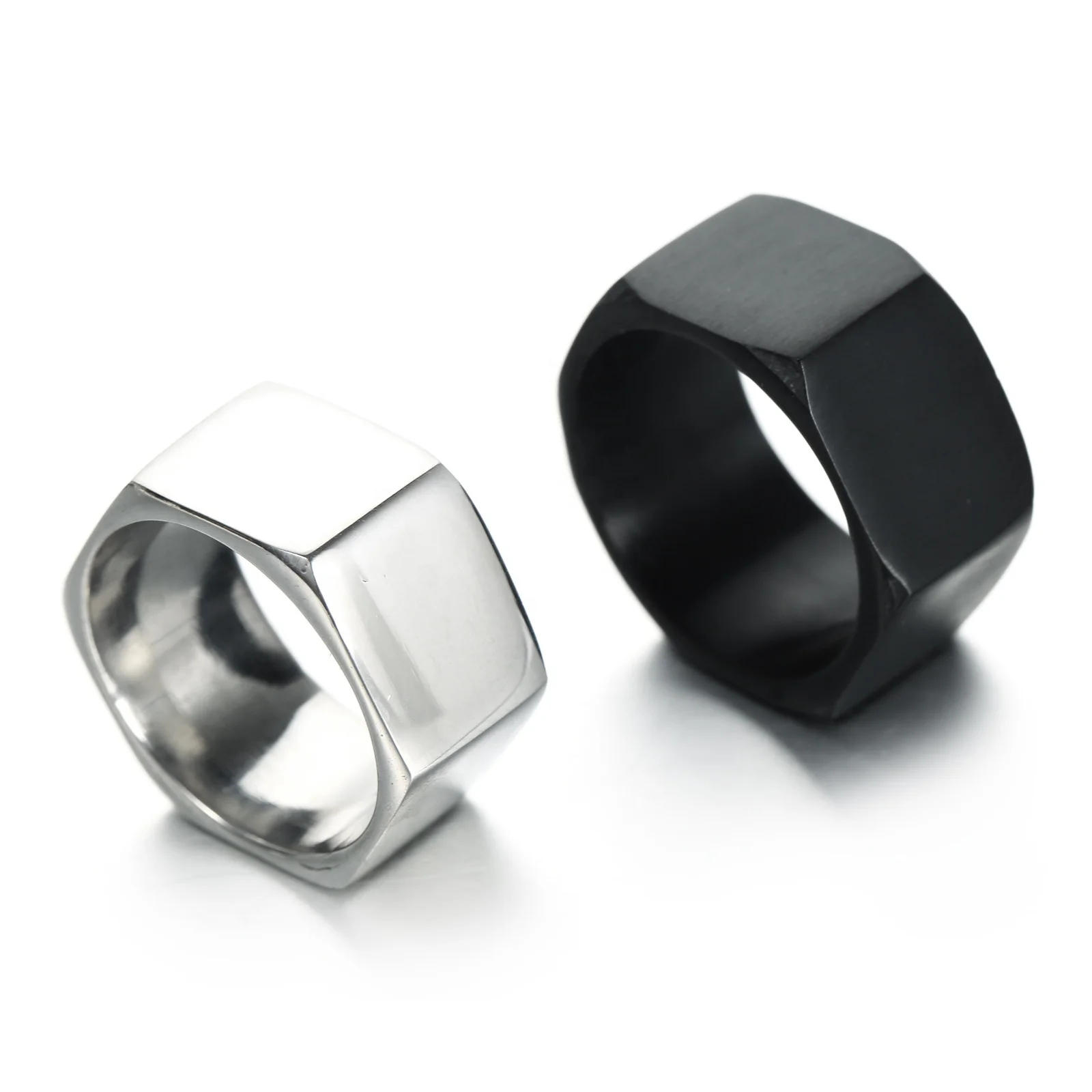 Men Jewelry Factory Custom Man Matt Band Blank Black Signet Ring Geometric  Rings Hexagon Ring