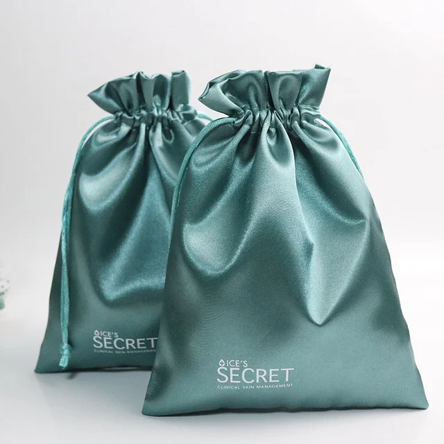 Luxury Black Silk Satin Drawstring Pouch with Ribbon Custom Logo for Jewelry and Shoes Luxury Textile Packaging