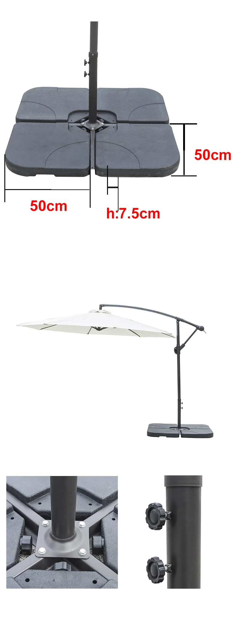 4pcs Square Water Umbrella Base With U Locking Cantilever Umbrella