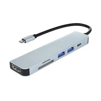 USB-C Hub 6 in 1 5Gbps USB C 3.0 & USB-A 3.0 4K 30Hz HD-MI, 100W Power Delivery for MacBook