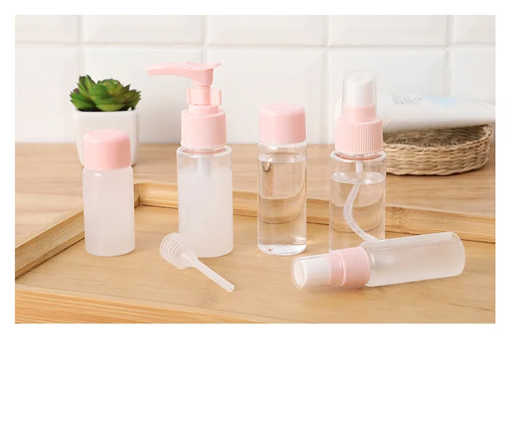 Portable travel Cosmetic Lotion dispenser bottle Empty bottle set Home press spray Sprayer Clear storage bottle details