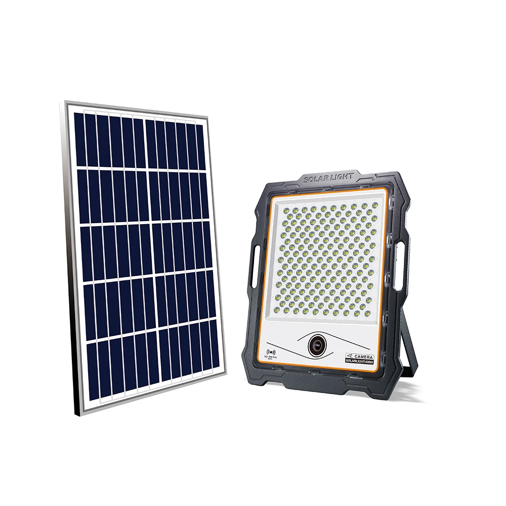 Waterproof ip67 led solar flood light 100w motion active Spot Floodlight wifi cctv camera Powered by Solar cell panel