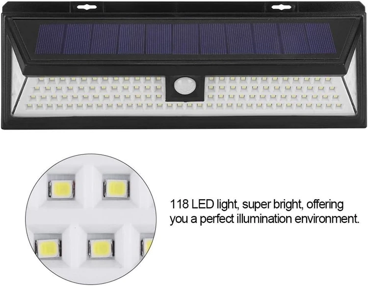 Hot Sale 3 Modes Solar LED Outdoor Wall Light 118led Solar Wall Mount Lights Outdoor Wall Light Outdoor Solar for Garden
